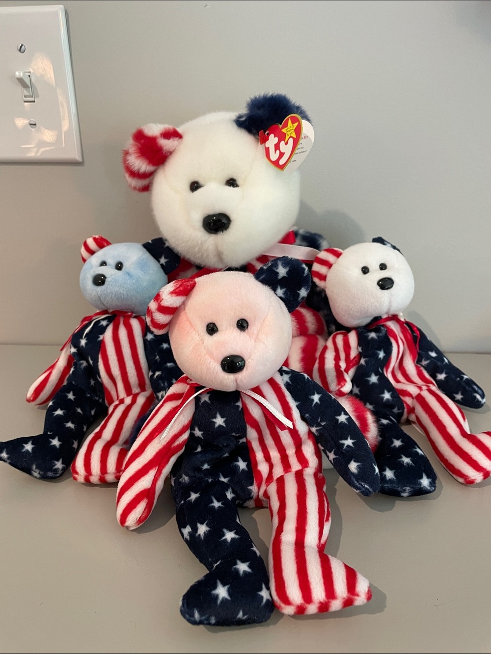Ty Patriotic beanie, buddy collection and Three TY Bear Trio - Red, White, Blue